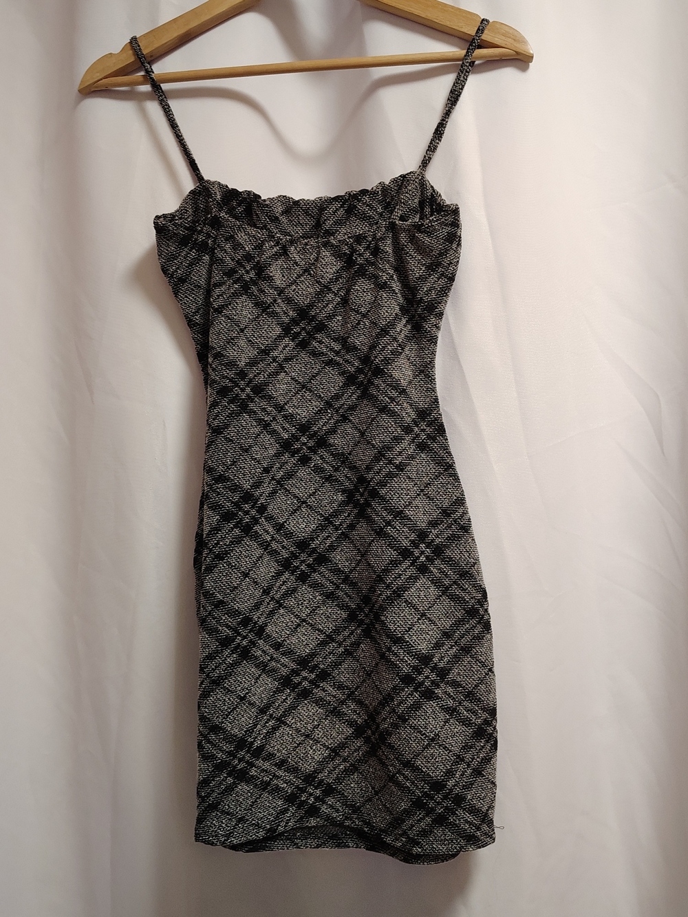 Black & Gray Plaid Spaghetti-Strap Mini Dress - Picture 12 of 12